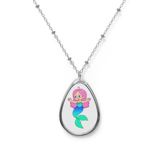 Heart Sparkle Mermaid Oval Necklace